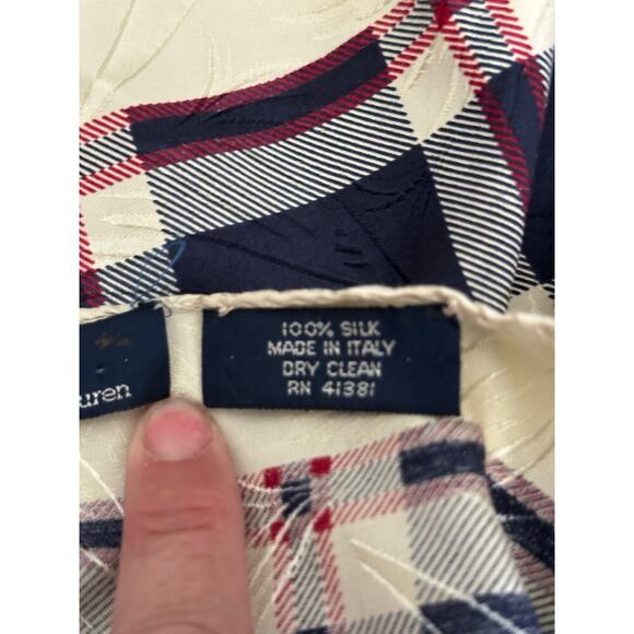 Vintage Polo by Ralph Lauren Blue & Red Plaid 100% Silk Square Scarf Set of 2 - Picture 6 of 11
